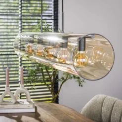 Pendelleuchte „Solvira“ – Mit 5 Leuchten in horizontalem Tube-Amberglass Design