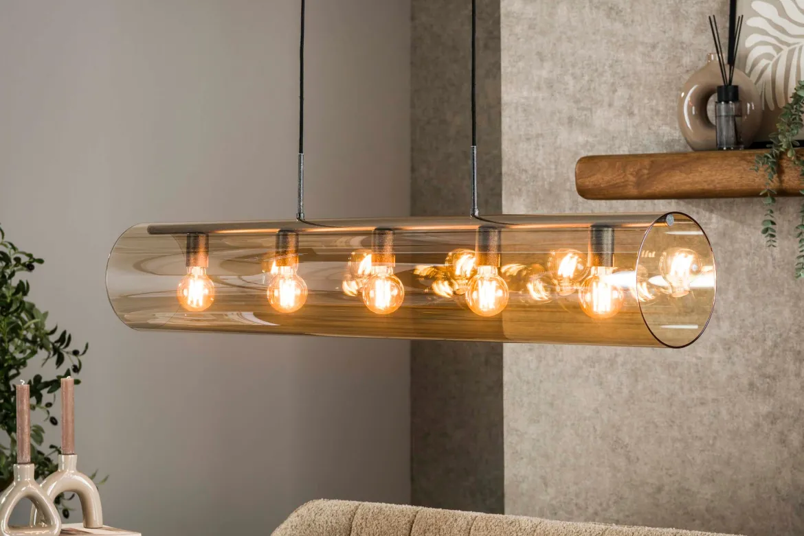 Pendelleuchte „Solvira“ – Mit 5 Leuchten in horizontalem Tube-Amberglass Design
