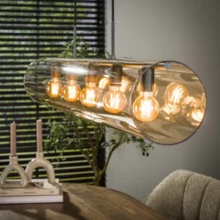 Pendelleuchte „Solvira“ – Mit 5 Leuchten in horizontalem Tube-Amberglass Design