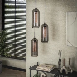 Pendelleuchte „Talvira“ – Gestuft mit 3 Leuchten im Rauchglas-Mesh-Design
