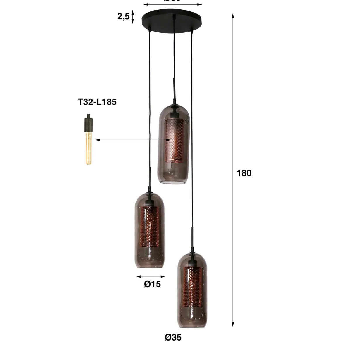 Pendelleuchte „Talvira“ – Gestuft mit 3 Leuchten im Rauchglas-Mesh-Design