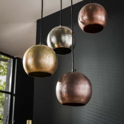 Pendelleuchte „Velluto“ – in der Metall-Farbkombination Chrom, Gold und Kupfer