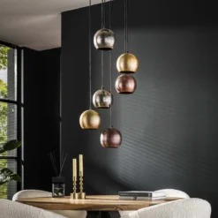 Pendelleuchte „Velluto“ – in der Metall-Farbkombination Chrom, Gold und Kupfer