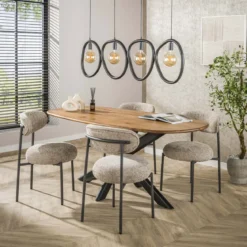 Pendelleuchte „Vionara“ – 4 Leuchten aus arktisch schwarzem Metall in organischer Ringform