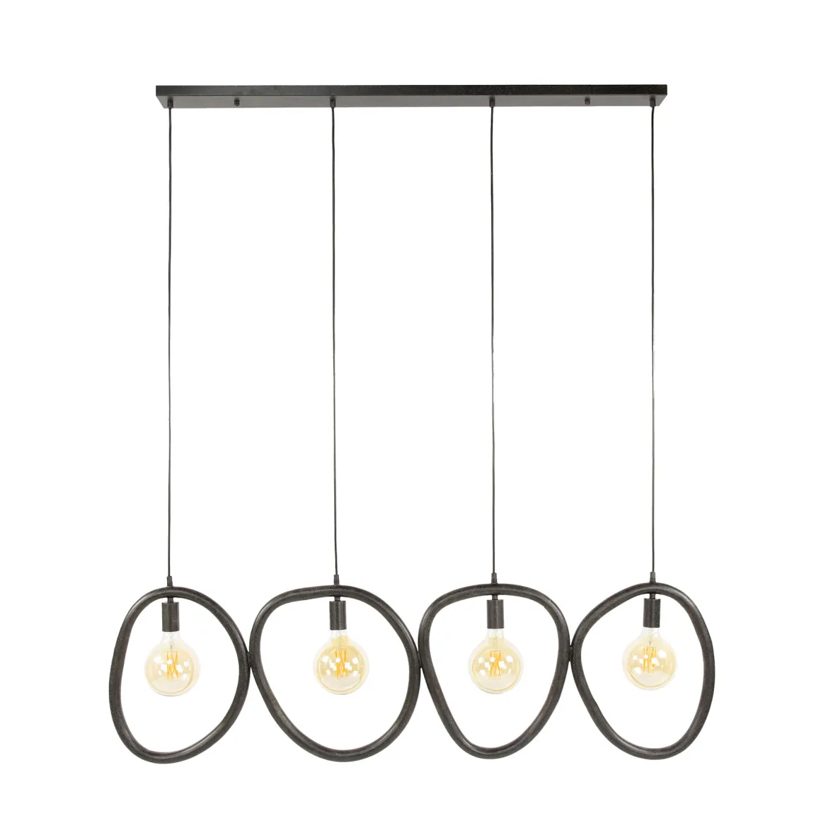 Pendelleuchte „Vionara“ – 4 Leuchten aus arktisch schwarzem Metall in organischer Ringform