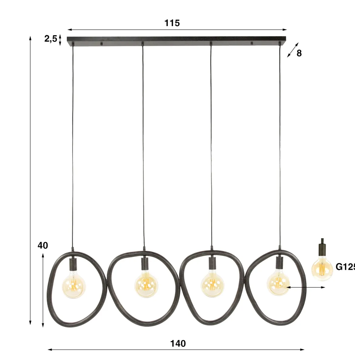 Pendelleuchte „Vionara“ – 4 Leuchten aus arktisch schwarzem Metall in organischer Ringform