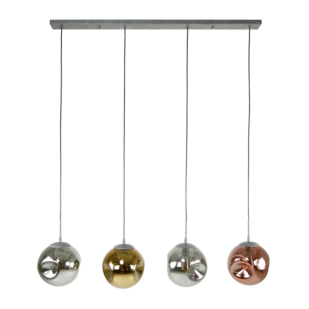 Pendelleuchte „Virelli“ – 4 Leuchten in der Metall-Farbkombination Gold, Kupfer und Chrom