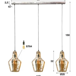 Pendelleuchte Virello – Konische Glasschirme in Alt-Silber (3-flammig)