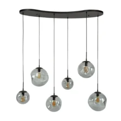 Pendelleuchte „Zephyra“ – 6 Leuchten im Rauchglas Design mit organischem Deckensockel