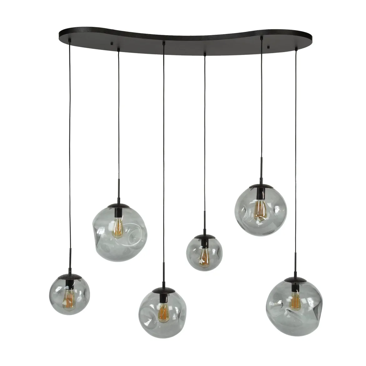 Pendelleuchte „Zephyra“ – 6 Leuchten im Rauchglas Design mit organischem Deckensockel