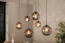 Pendelleuchte „Zephyra“ – 6 Leuchten im Rauchglas Design mit organischem Deckensockel
