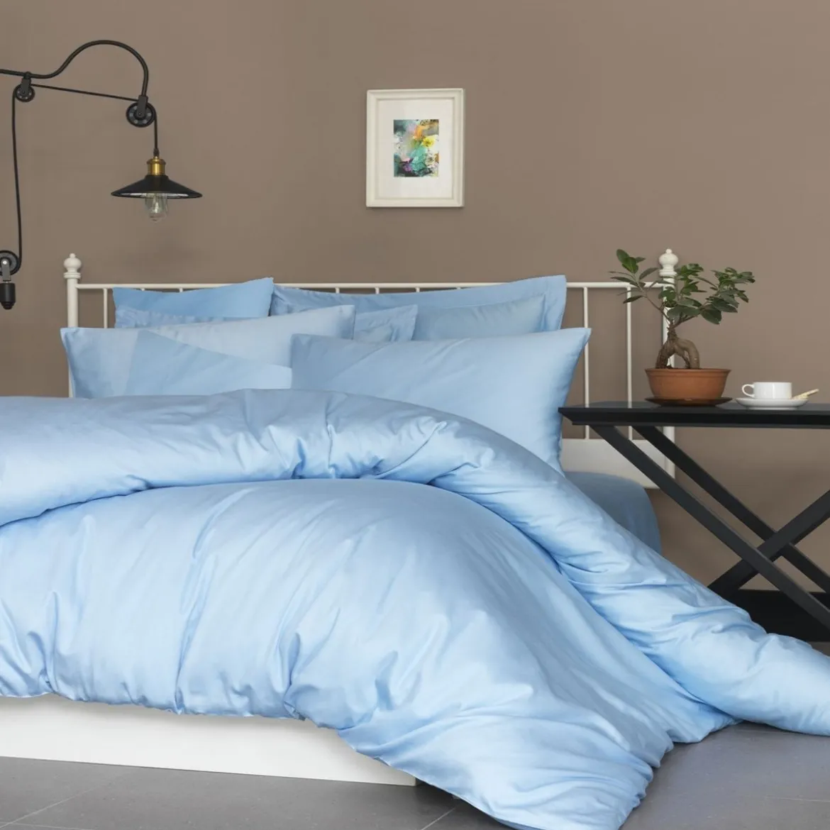 Premium Satin Bettwäsche Set Hellblau