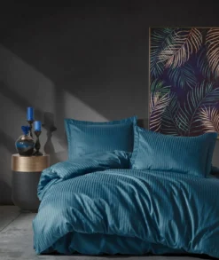 Premium Satin Bettwäsche Set Stripe Blau