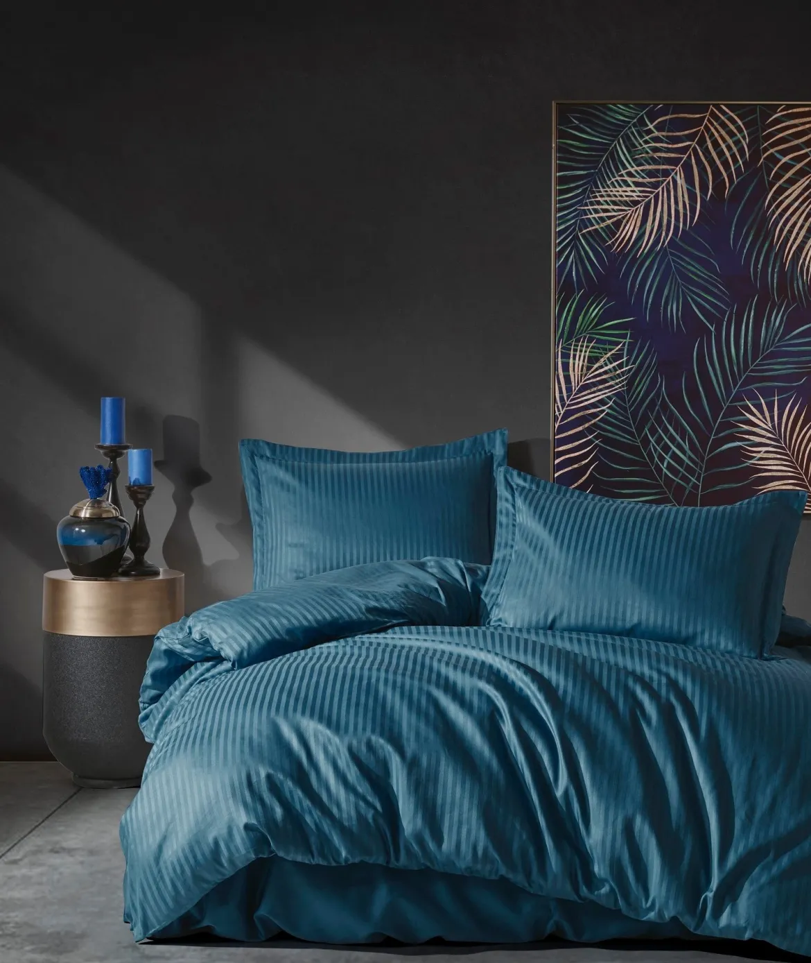 Premium Satin Bettwäsche Set Stripe Blau