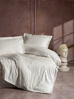 Premium Satin Bettwäsche Set Stripe Beige