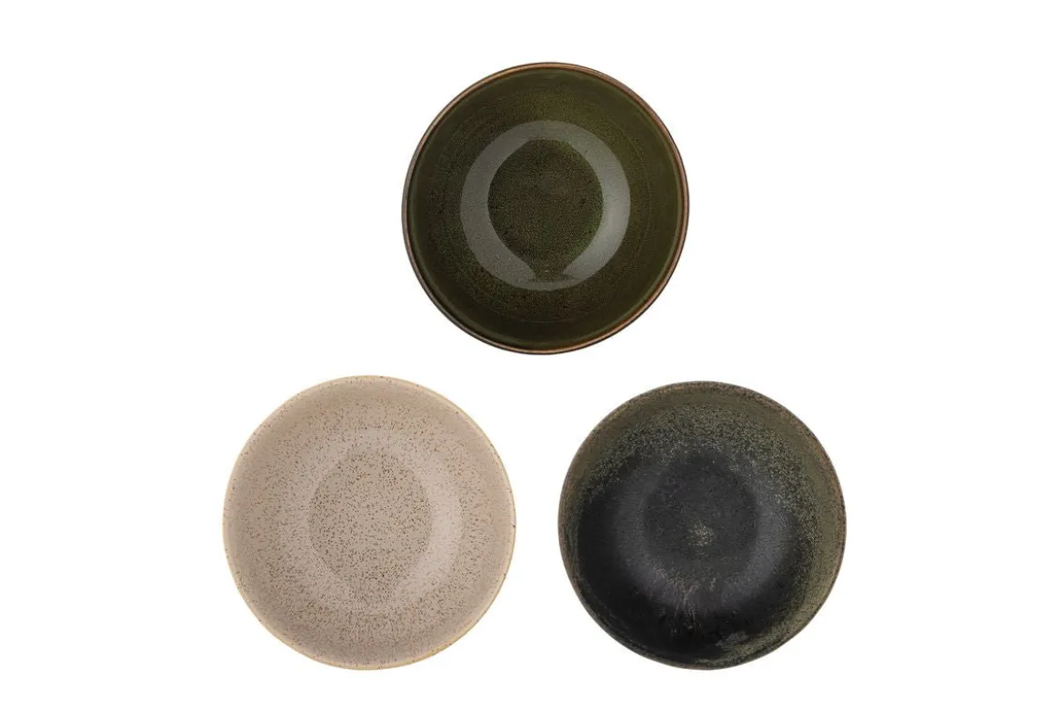 Schale Livia – aus Steingut, 3er-Set in Grün mit reaktiver Glasur