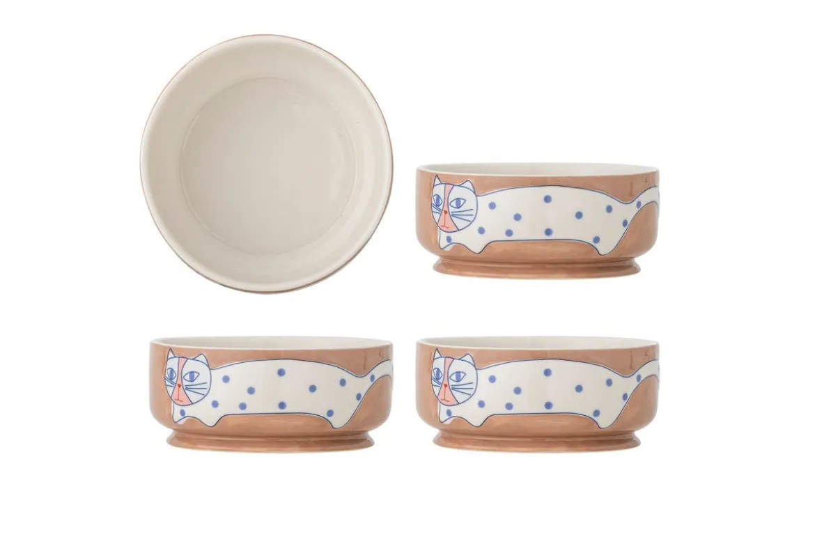 Schalen-Set „Aldra“ – Katzenmotiv Steingut (4-teilig)