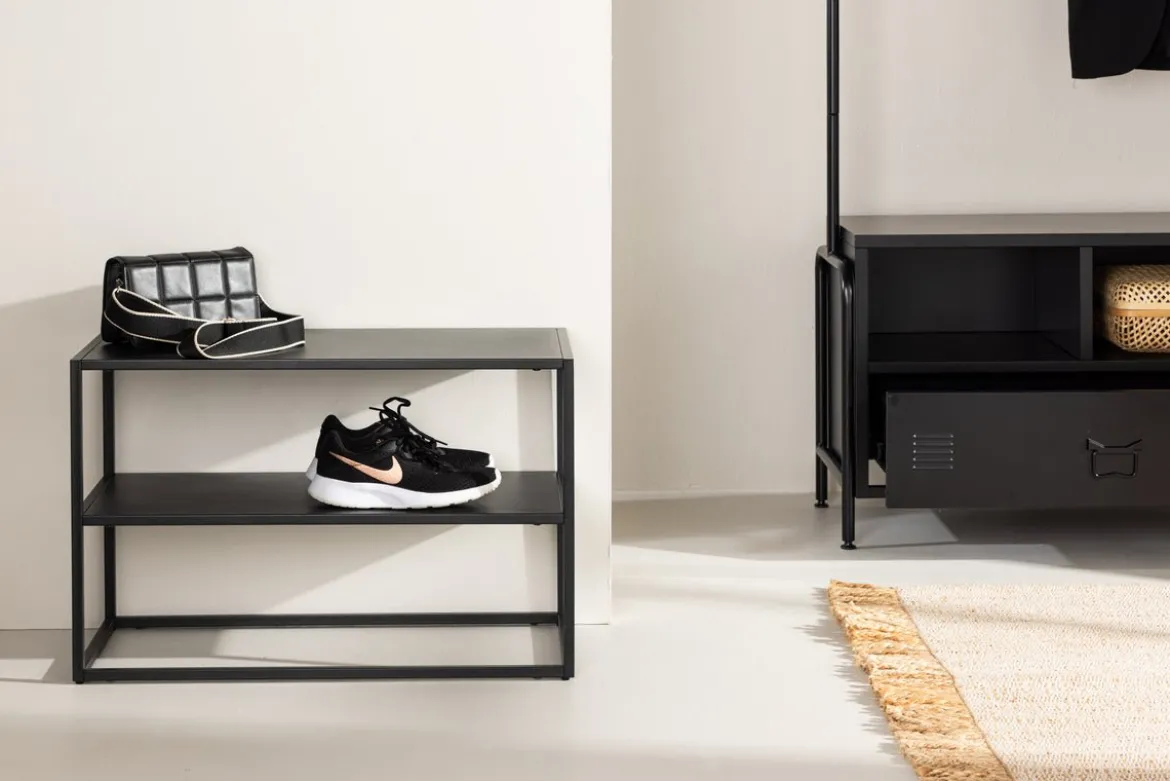 Schuhregal Nevio – Schwarz, Minimal Industrial