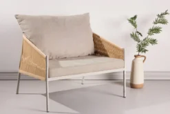 Sessel Jupiter - in Beige mit Leinenstruktur