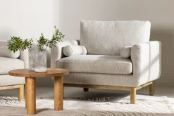 Sessel Living - aus Gummibaumholz mit beigefarbene Polyesterbezug