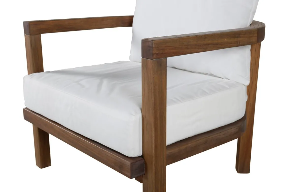 Sessel Robin - aus braunem Akazienholz mit weißen Kissen