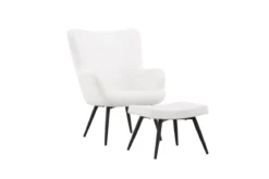 Sessel Verona - weißer Bouclé-Stoff & schwarze Metallbeine