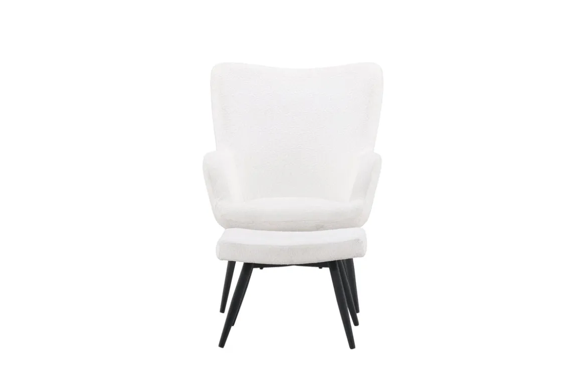 Sessel Verona - weißer Bouclé-Stoff & schwarze Metallbeine