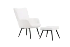 Sessel Verona - weißer Bouclé-Stoff & schwarze Metallbeine
