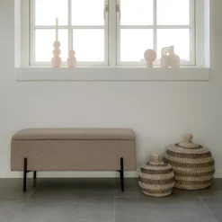 Sitzbank Lora Bouclé Beige mit Stauraum