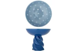 Sockelschale Mily – handbemalte Steingutschale in Blau