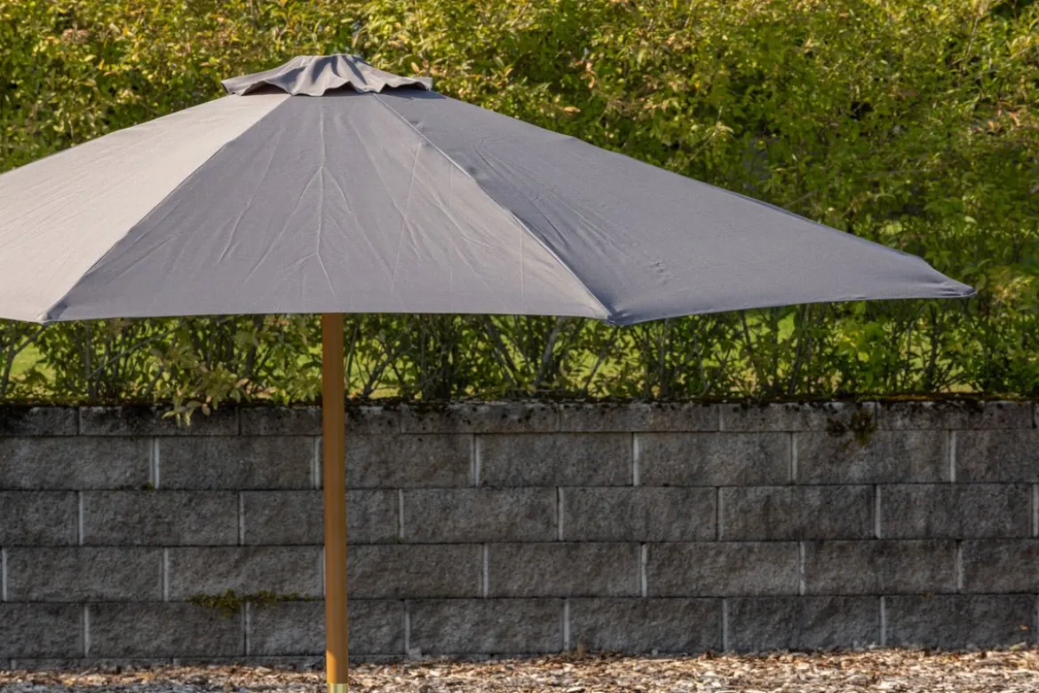 Sonnenschirm Frida – Ø300 cm in Grau mit Holzgestell aus Buche