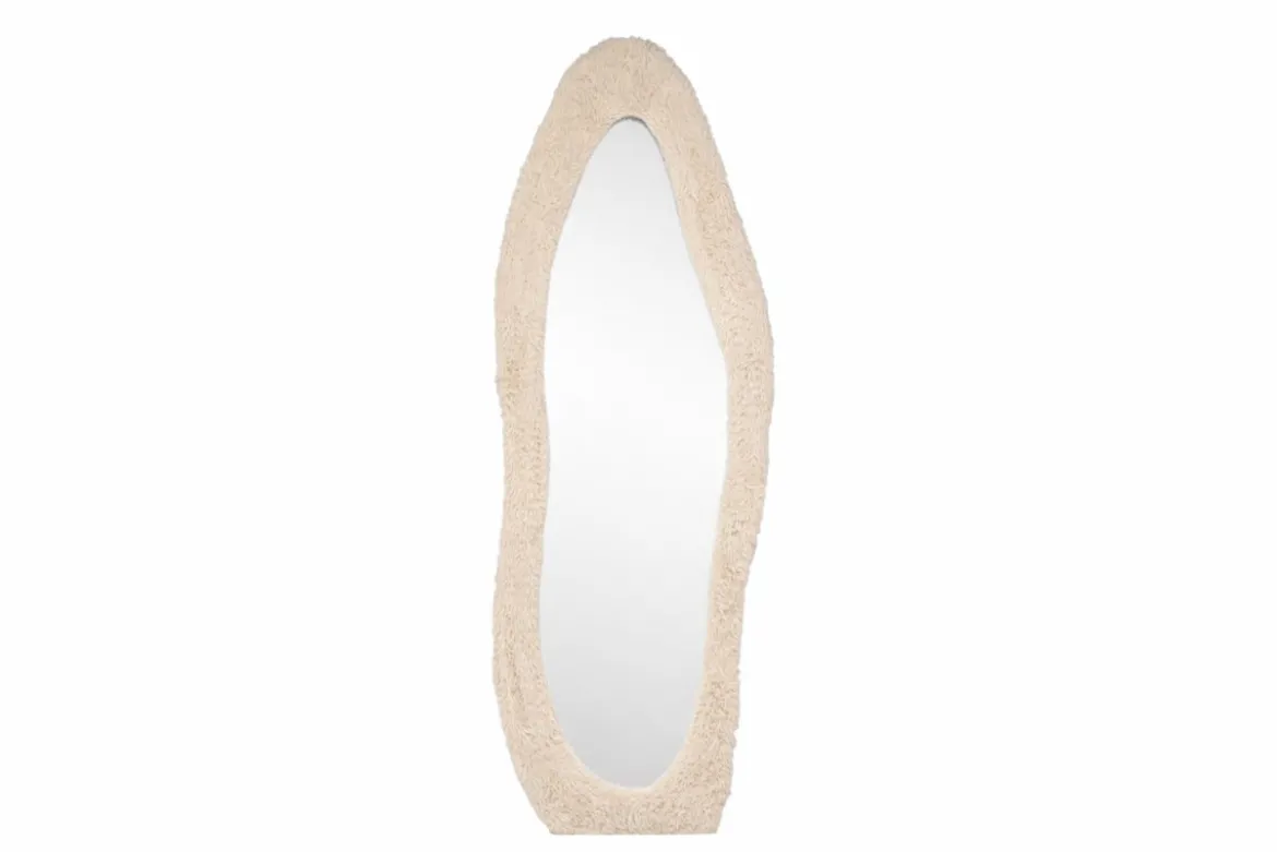 Spiegel Rachel - in Beige mit Kunstfellrahmen