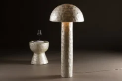 Stehlampe „Ardea“ – Capiz-Design in Hellgrau (Höhe 120 cm)