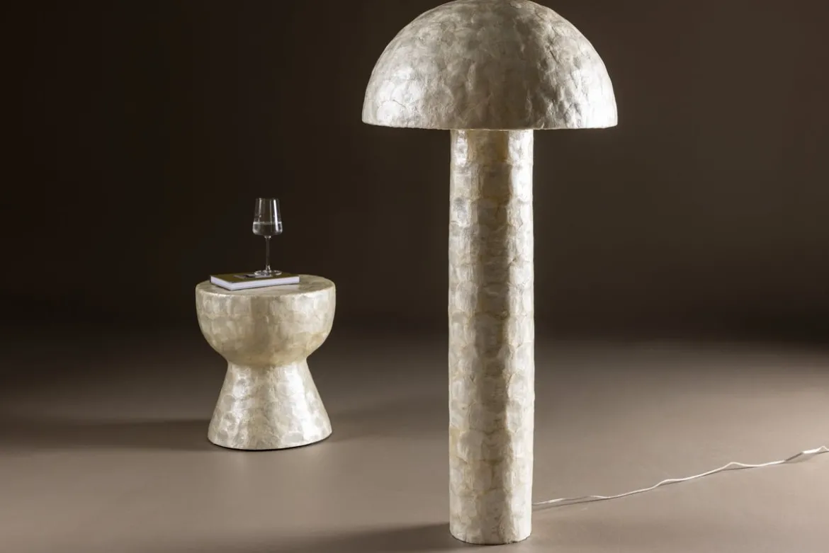 Stehlampe „Ardea“ – Capiz-Design in Hellgrau (Höhe 120 cm)