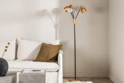 Stehlampe „Flora“ – 3- flammige Schönheit in Messing/Schwarz