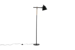 Stehlampe „Grimming“ – ruhige schwarze Klarheit mit Holzdetails