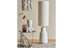 Stehlampe Tengen – Steingut mit Stoffschirm