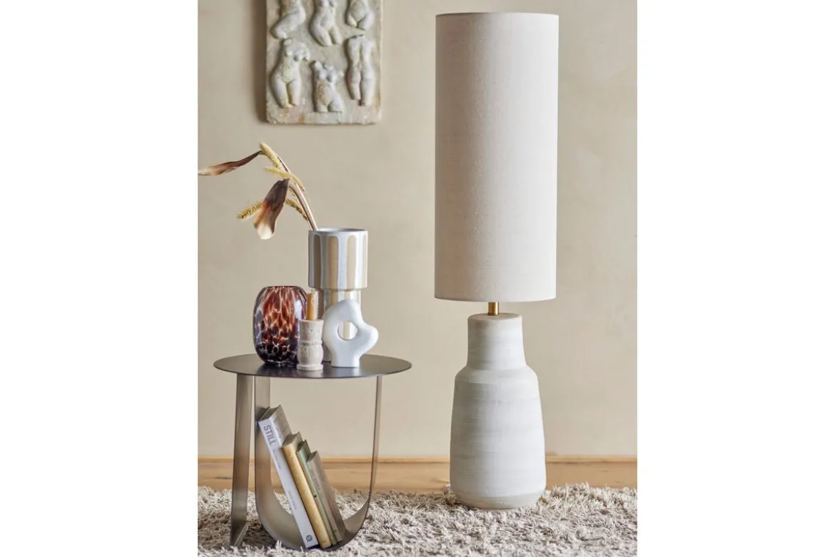 Stehlampe Tengen – Steingut mit Stoffschirm