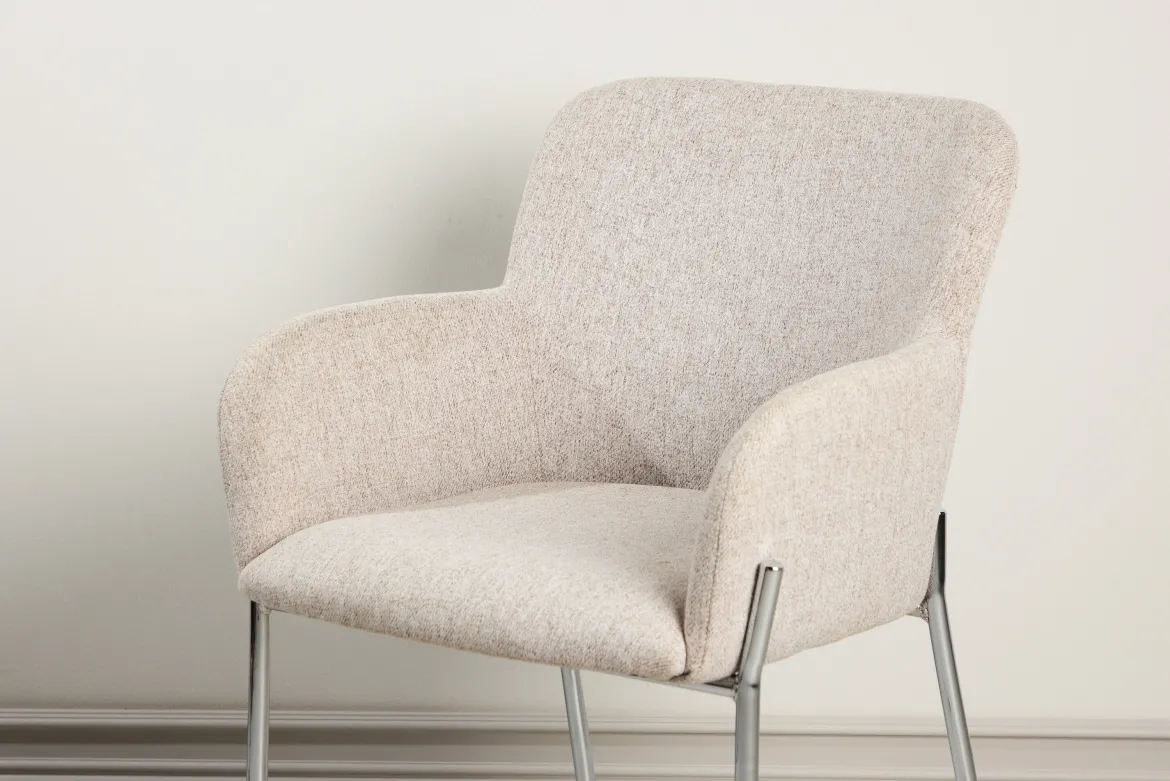 Stuhl Helora in Beige aus Polyester-Leinen