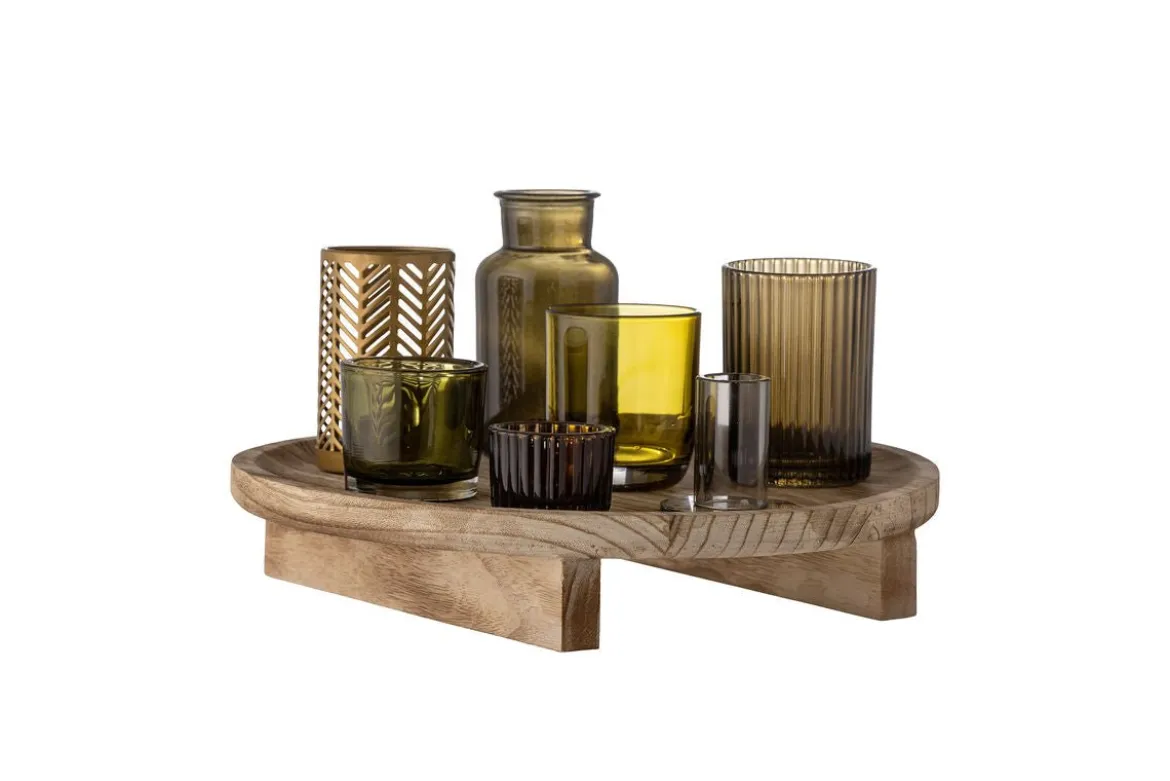 Tablett Heidi – Glas & Holz mit Teelichthaltern (8er-Set)