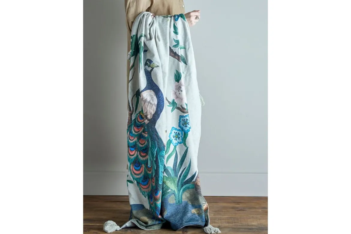 Tagesdecke Pfaui – aus gewebtem Polyester mit Quasten