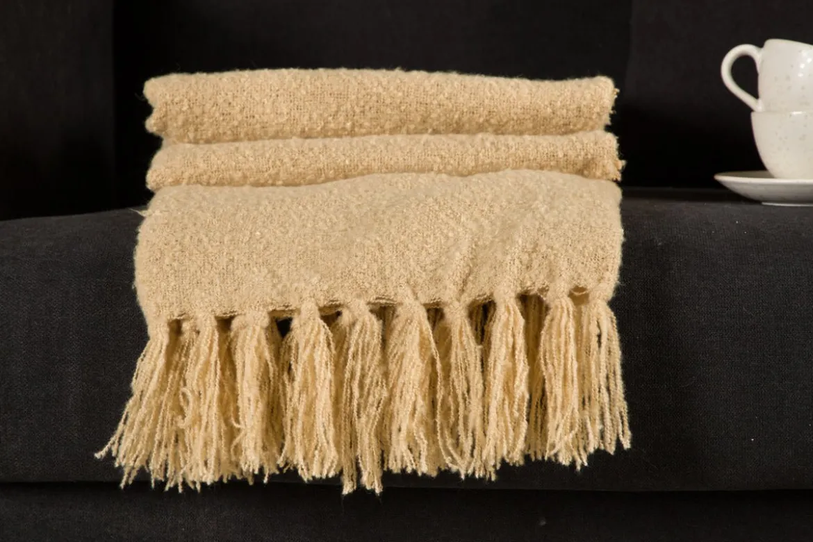 Tagesdecke „Stanley Sand“ – 170×130 cm mit Struktur & Fransen