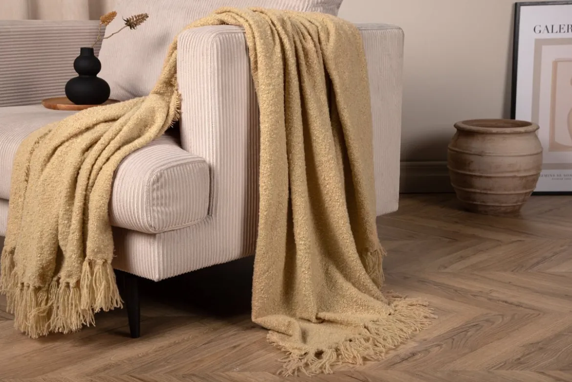 Tagesdecke „Stanley Sand“ – 170×130 cm mit Struktur & Fransen