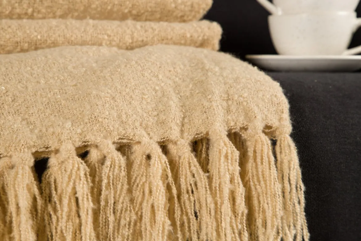 Tagesdecke „Stanley Sand“ – 170×130 cm mit Struktur & Fransen