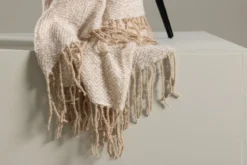 Tagesdecke Velora Beige – 170×130 cm mit Fransen & Strukturwebung