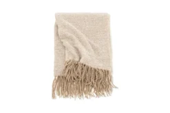 Tagesdecke Velora Beige – 170×130 cm mit Fransen & Strukturwebung
