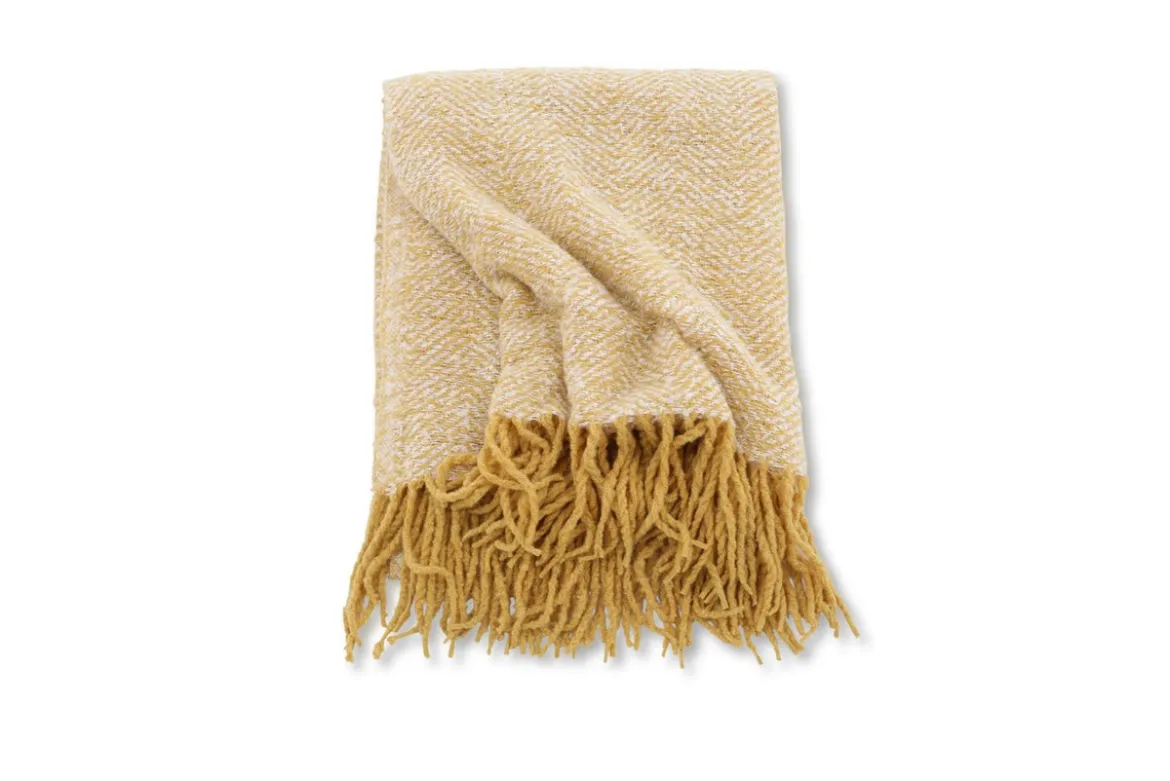 Tagesdecke Velora Gelb – 170×130 cm mit Fransen & Strukturwebung
