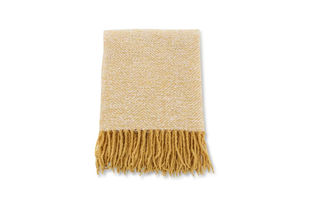 Tagesdecke Velora Gelb – 170×130 cm mit Fransen & Strukturwebung