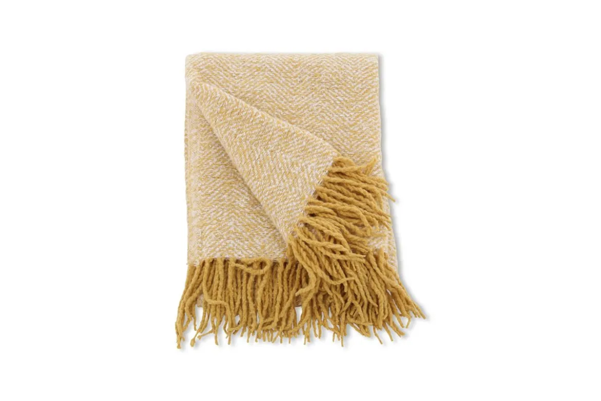 Tagesdecke Velora Gelb – 170×130 cm mit Fransen & Strukturwebung