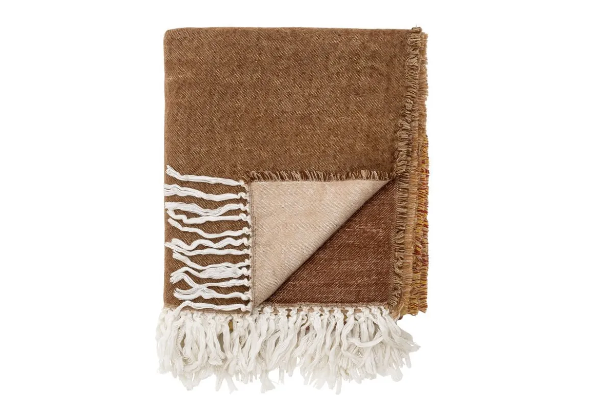 Tagesdecke Widi – Zweifarbiger Look in Braun mit Fransen
